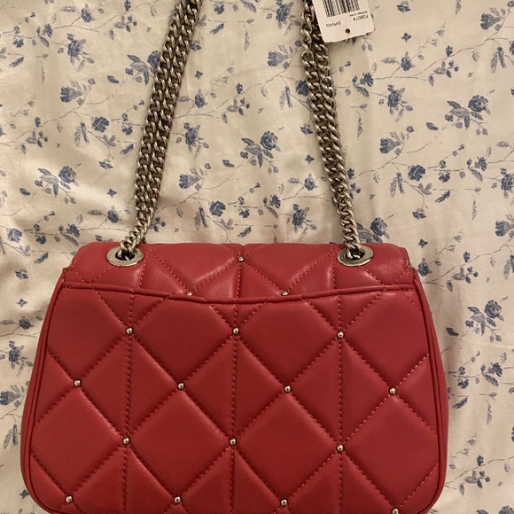 RARE Red Leather Coach Diamond Quilted Silver Studded Crossbody Handbag Purse - Picture 4 of 7